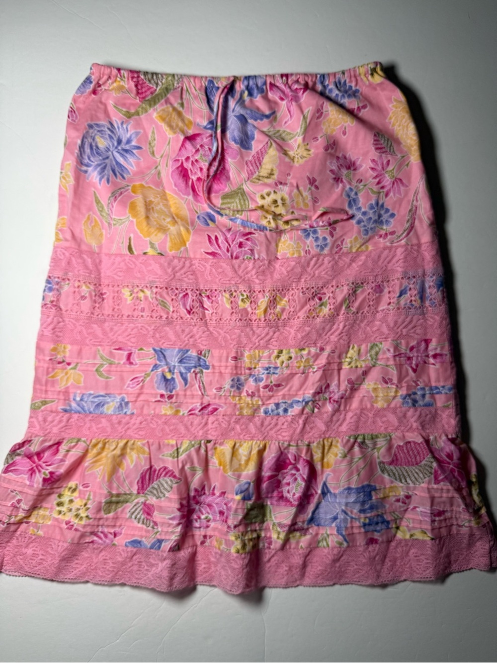 Banana Republic Pink Floral Lace Midi Skirt Size 8 Cotton Linen